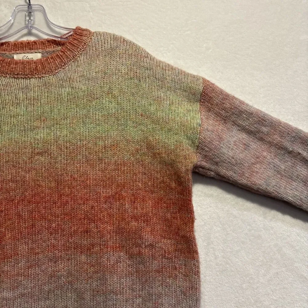 ELAN Crewneck Multi Color Ombré Drop Shoulder Knit Sweater Women's Size Small